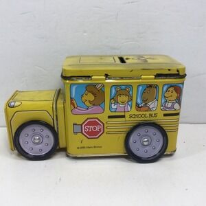 Vintage PBS Kids Arthur Tin School Bus Bank Marc Brown 1998 DW Buster Maxine